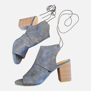 Kenneth Cole Reaction Best Hit Chunky Heel Peep Toe Ankle Boot 10 Backless Blue